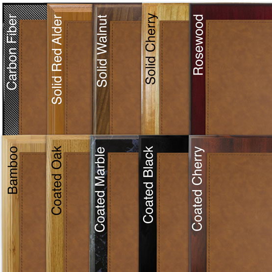 Comparison of board options with rawhide faux leather plate.