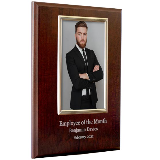 Custom Photo Plaque Award For Employee Of The Month With Wood Board And Employee Picture And Name And Date