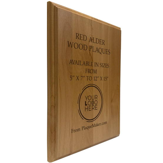 Solid Red Alder Wood Plaque Laser Engraved To Show Available Sizes And Customizable Areas Against A White Background