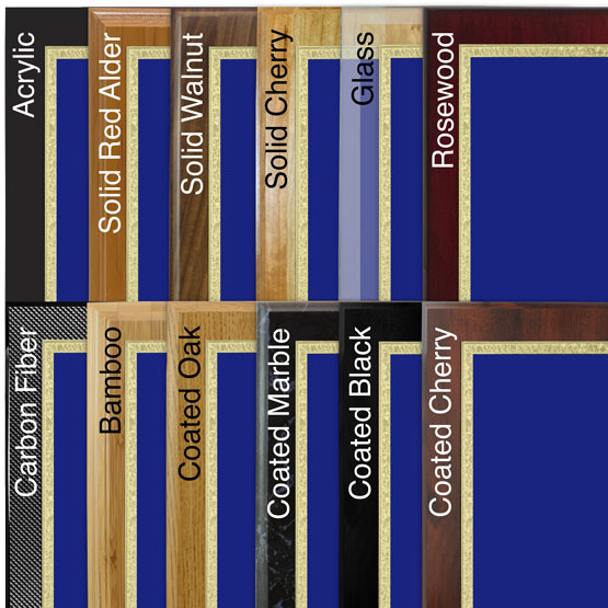 Comparison of various board options with a Blue with Gold Florentine boarder design.
