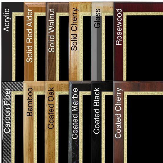 Comparison of various board options with a Black with Gold Florentine boarder design.