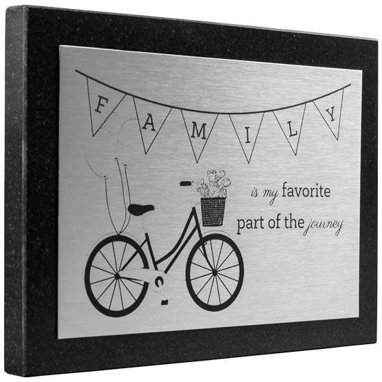 Stainless Steel Plaque With Granite Board And Color Printed With Bike And Family Banner Art And Sweet Journey Message