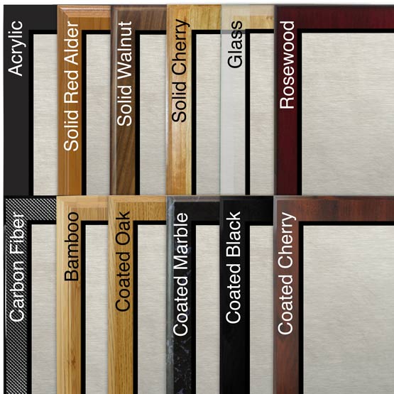 Comparison of board options for stainless steel plaques.