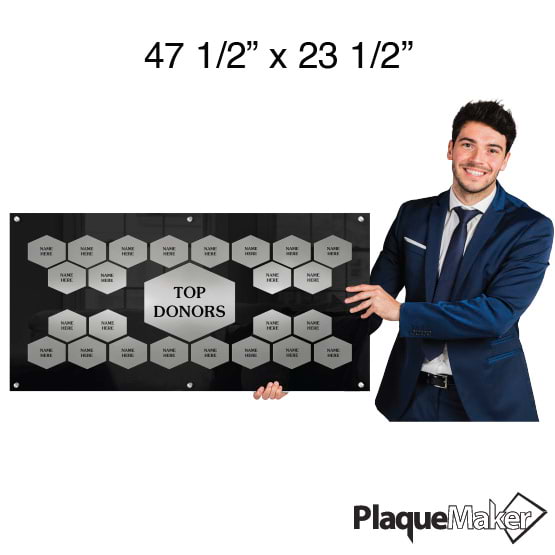 Size Guide Of 47 And A Half By 23 And A Half Top Donor Perpetual Plaque With Black Acrylic Board And Silver Honeycomb Plates