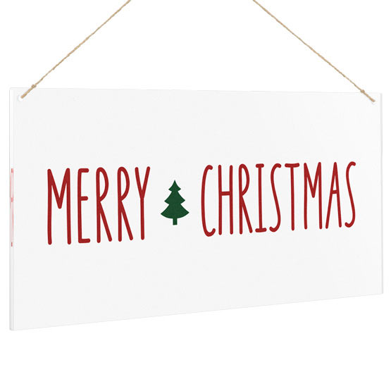 Clear Acrylic Sign Printed With Full Color Merry Christmas Text And Christmas Tree Art Hanging Via Holes And Twine