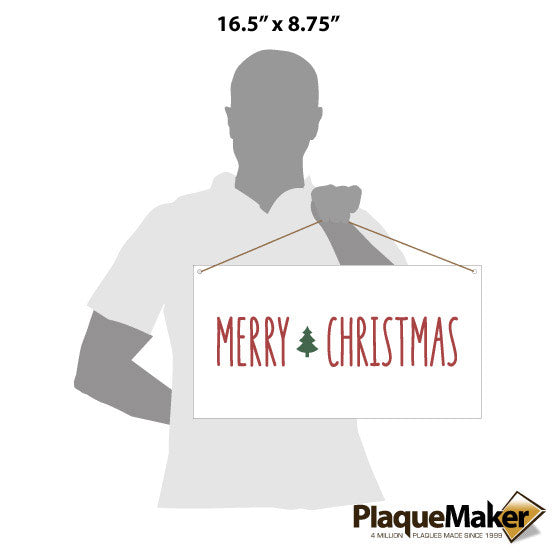 Size Guide With Blank Figure Holding Clear Acrylic Sign Printed With Full Color Merry Christmas Text And Christmas Tree Art