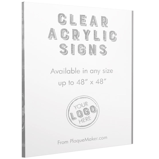 Custom Clear Acrylic Sign With Frosted Engravings That Show Customization Options And Areas For Text And Art