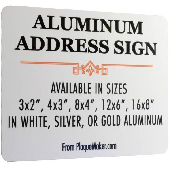 Silver Aluminum Address Sign Color Printed To Show Customization Options And Areas For Text And Art Against White Background