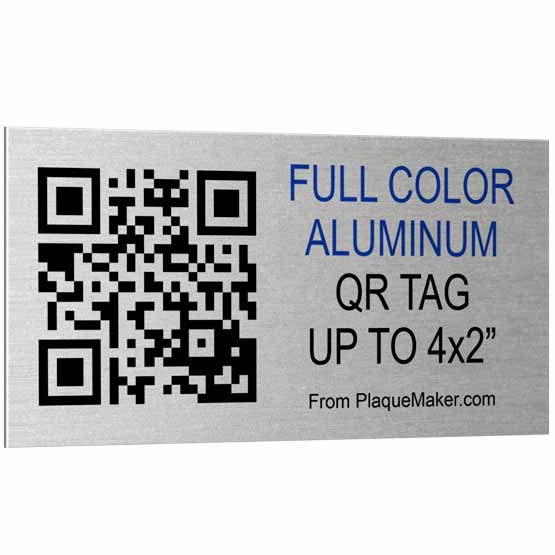Custom Silver Aluminum QR Code Tag Color Printed With Sample QR Code And Showing Customization Options And Areas