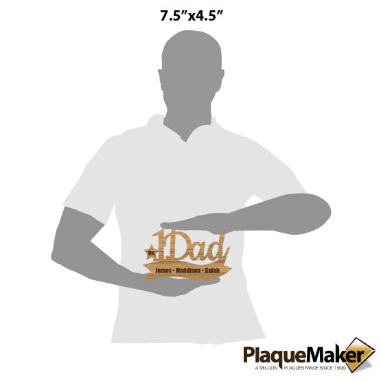 Size Guide With Blank Figure Holding Bamboo Cutout Sign With Number One Dad Text And Star On Ribbon Shape With Three Names