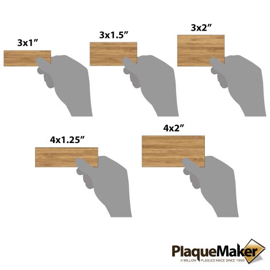 Size Guide With Blank Hands Holding Different Sizes Of Rectangle Bamboo Label Against A White Background
