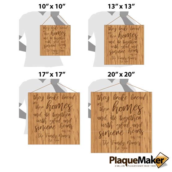 Size Guide With Blank Figures Holding Rectangle Bamboo Sign Engraved With Bible Verse And Family Name And Date Via Twine