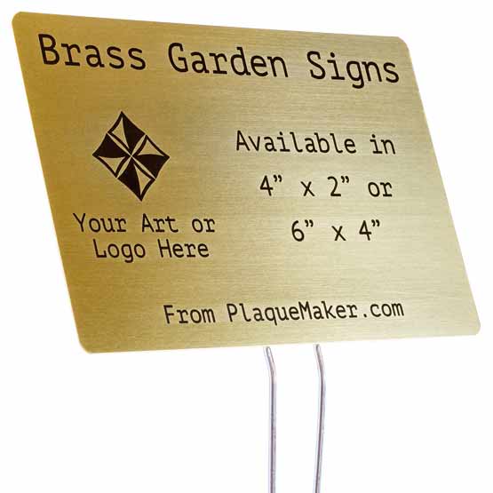 Custom Brass Garden Sign With Metal Stand And Laser Fused To Show Customization Options And Areas For Text And Art
