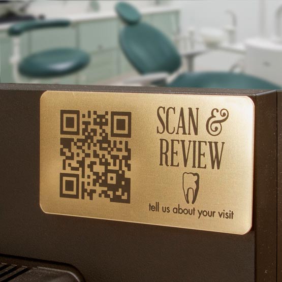 Bronze QR Code Label Laser Fused With Scan And Review Message With QR Code And Tooth Art Mounted On Seating Booth