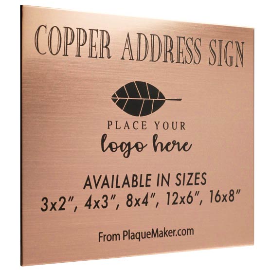 Custom Copper Address Sign Laser Fused To Show Customization Options And Areas For Text And Art Against White Background