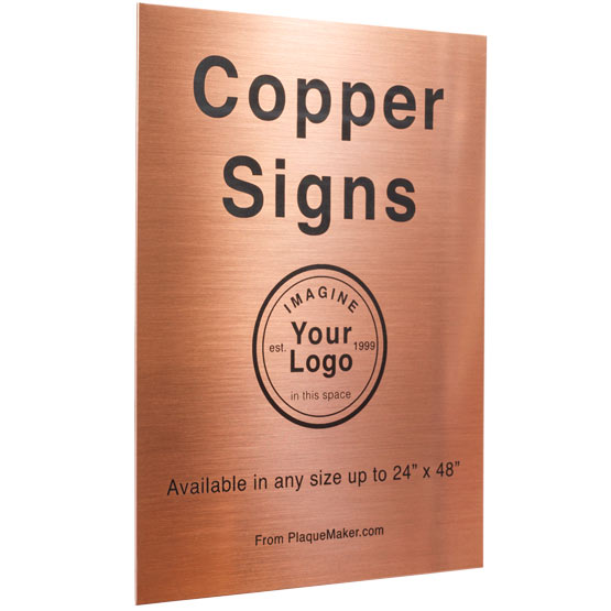 Custom Copper Sign Laser Fused To Show Customization Options And Areas For Text And Art Against White Background