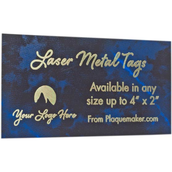 Custom Blue Marble And Gold Aluminum Label Laser Engraved To Show Customization Options And Areas For Text And Art