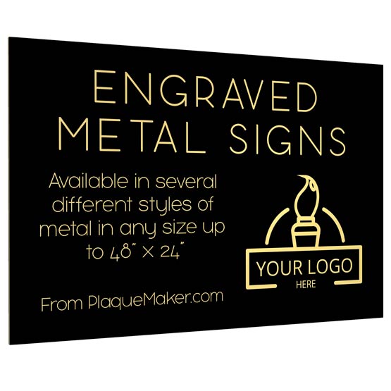 Custom Black And Gold Aluminum Sign Laser Engraved To Show Customization Options And Areas For Text And Art