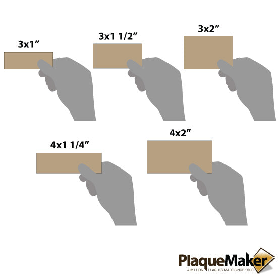 Size Guide With Blank Hands Holding Different Sizes Of Engraved Light Brown And Black Faux Leather Label Showing Measurements