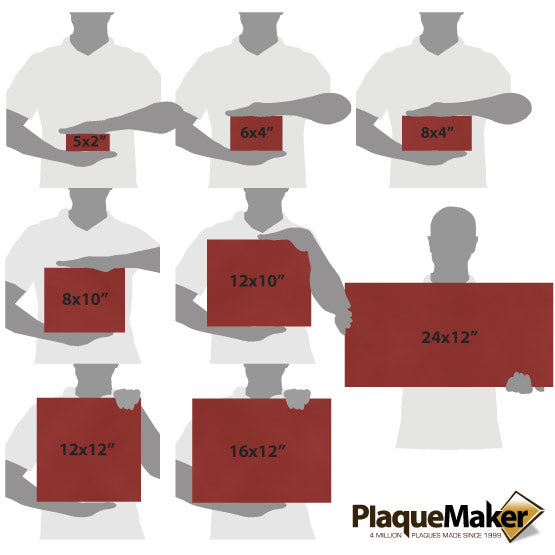 Size Guide With Blank Figures Holding Different Sizes Of Engraved Rose And Black Faux Leather Sign Showing Measurements