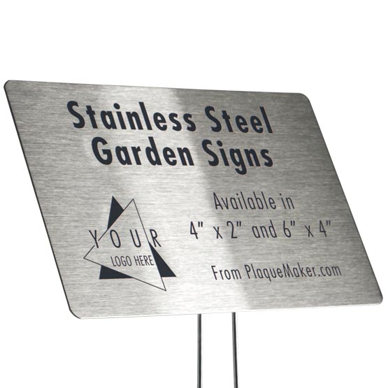 Custom Stainless Steel Garden Sign With Stake And Laser Fused To Show Customization Options And Areas For Text And Art