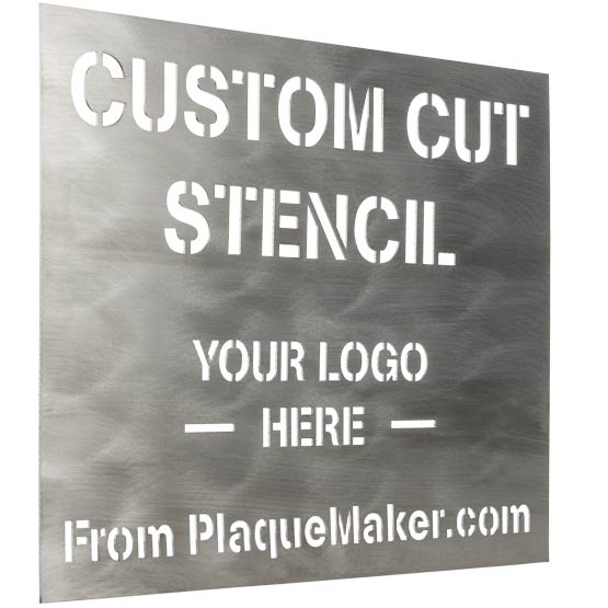 Custom Titanium Stencil Sign With Cut Out Showing Customization Options And Areas For Text And Art Against White Background