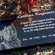 Order 733492 Review Image. Granite headstone for Karmen Kathleen Keefauver. Features her picture in halftone.
