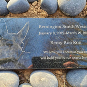 Order 758242 Review Image. Granite headstone for Dog named Remington with his picture on it.