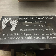 Order 737296 Review Image. Infant Headstone for Jerrod Micheal Hall featuring Baby Feet.