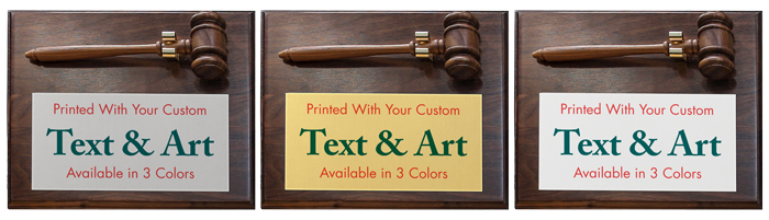 3 Colors of Sublimated Aluminum Gavel Plaques