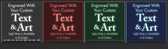 4 Colors of LED Lit Acrylic Signs on Dark Background