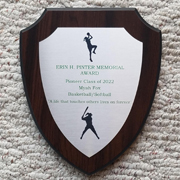 Order 771897 Review Image. Shield plaque with silver metal honoring Erin H Pinter.