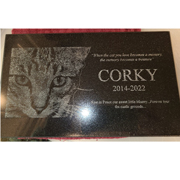 Order 807946 Review Image. Granite Cat Headstone with Corky engraved on the front.