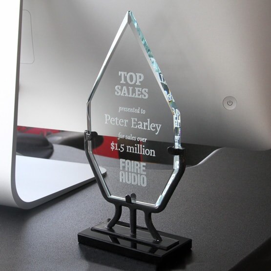 Glass Diamond Award on Stand Inside