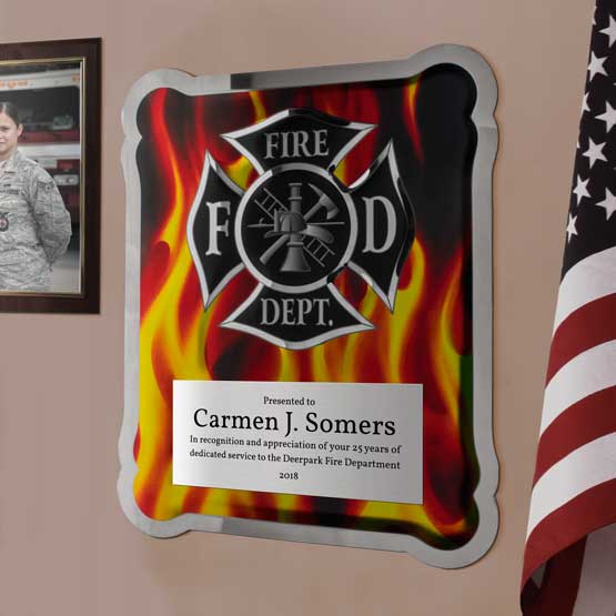 Firefighter Hero Plaque Near Flag