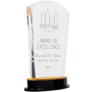 Custom Acrylic Award - Gold Arch with Reflective Gold Mirror Base. Engraved with your text and art or logo.