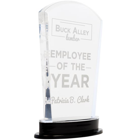 Custom Acrylic Award - Silver Arch with Reflective Silver Mirror Base. Engraved with your text and art or logo.