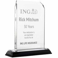 Custom acrylic award silver clipped corners with silver mirror base, engraved with your text and art or logo.