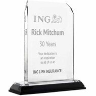 Custom Acrylic Award - Silver Clipped Corners with Silver Mirror Base. Engraved with your text and art or logo.