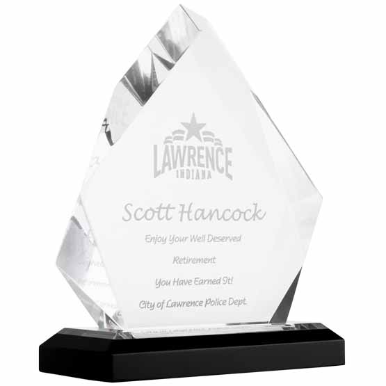 Custom Acrylic Award - Silver Diamond with Silver Mirror Base. Engraved with your text and art or logo.