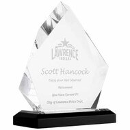 Custom acrylic award lue diamond with reflective silver mirror base, engraved with your text and art or logo.