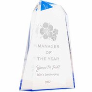 Custom Acrylic Award - Gold Faceted Wedge with Gold Foil on Bottom. Engraved with your text and art or logo.