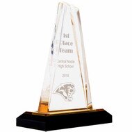 Custom Acrylic Award - Gold Star Shaped Tower with Gold Mirror Base. Engraved with your text and art or logo.