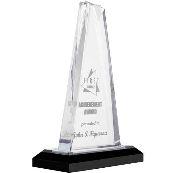 Custom Acrylic Award - Silver Star Shaped Tower with Mirror Base. Engraved with your text and art or logo.