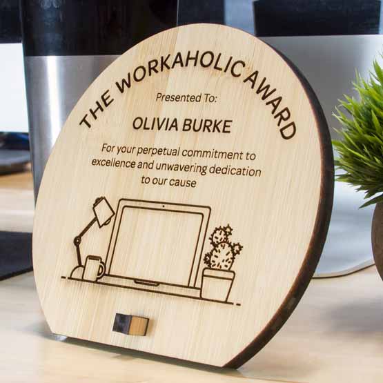 Custom Economy Bamboo Award on Desk