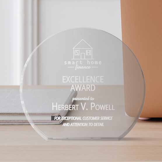 Custom Circle Glass Award on Desk