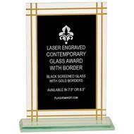 Custom Glass Award - Black with Full Gold Border on Jade Glass Base. Engraved with your text and art or logo.