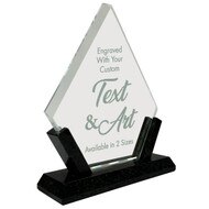 Custom Glass Award - Diamond Glass Award with a Marble Stone base. Personalize this award with your own Text and Artwork