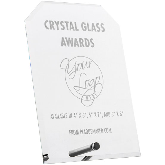Custom Economy Glass Award - Clipped Corners with Silver Pin. Engraved with your text and art or logo.