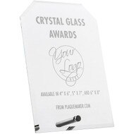 Custom Economy Glass Award - Clipped Corners with Silver Pin. Engraved with your text and art or logo.